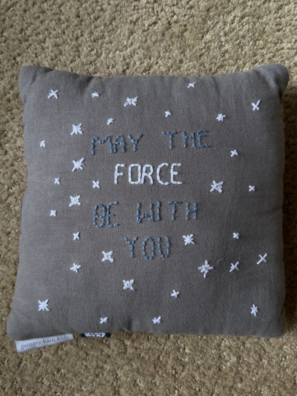 Pottery Barn Kids Gray Embroidered Star Wars Decorative Pillow